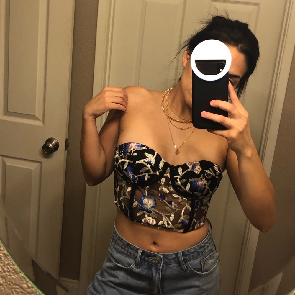 Boutique Floral Black Strapless Corset